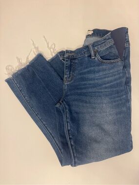 Hatch Under the Bump Maternity Jeans Indigo Wash Raw Hem Crop